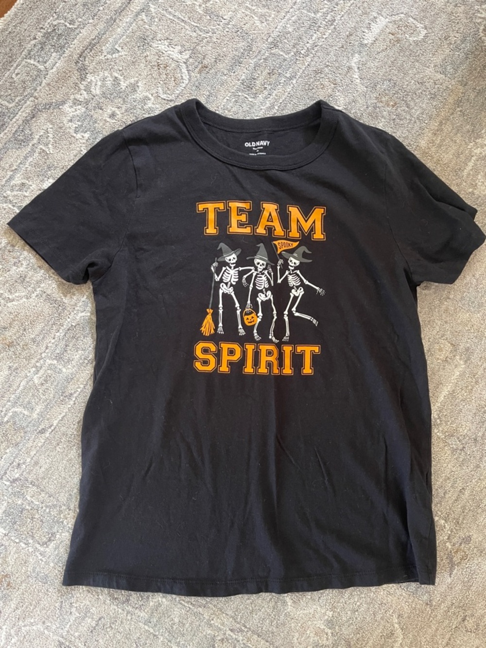 Old Navy Black Tee with Orange and White Graphic